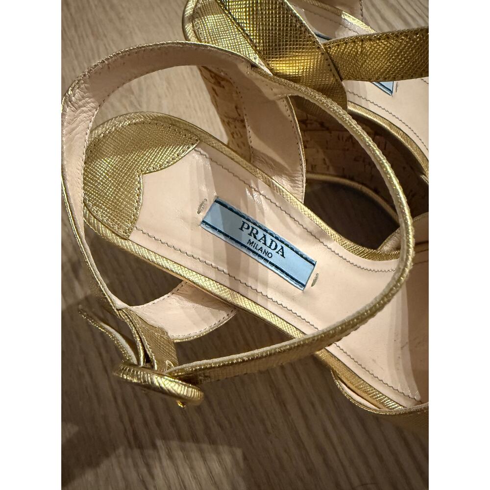 Prada Gold Saffiano Leather Wedges – Excellent Condition 37.5 - Picture 3 of 14